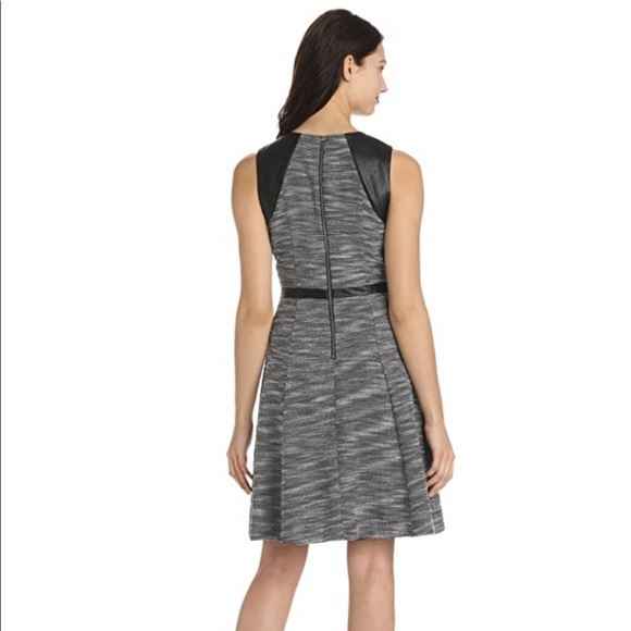 Calvin Klein Tweed Faux Leather Fit Flare Dress size 6 - Picture 2 of 8